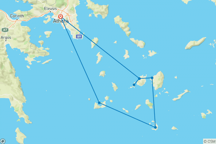 Carte du circuit Paros, Naxos, Santorin et Milos avec visites guidées - Premium