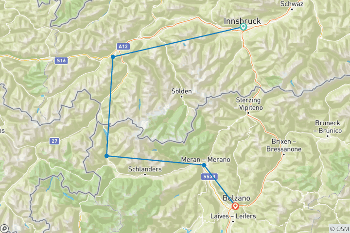 Map of Cycling Tour From Innsbruck to Bozen - Active Tour 6 days