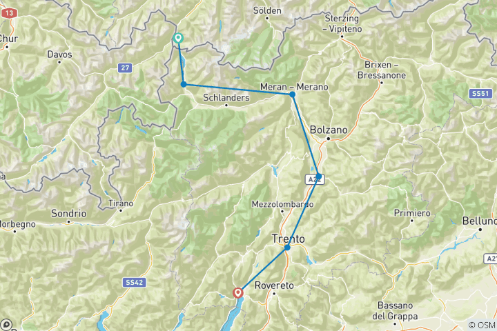 Map of Etsch-Radweg From Nauders to Riva del Garda 7 days