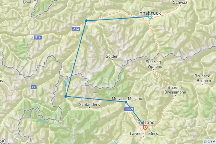 Map of Cycle Tour From Innsbruck to Bozen - relax 8 days
