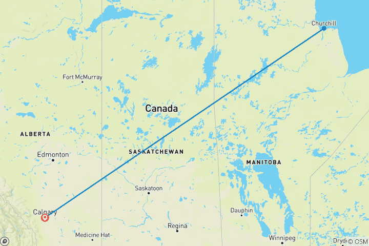 Carte du circuit Découverte subarctique : Ours polaires de Churchill - Calgary