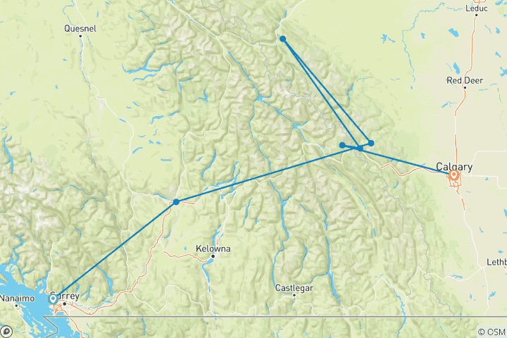 Carte du circuit Circuit de 6 jours dans les Rocheuses canadiennes au départ de Vancouver avec Rocky Mountaineer | Départ d'été
