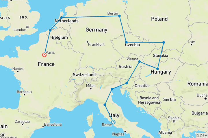 Carte du circuit De Rome à Paris : Pavés et cuisine