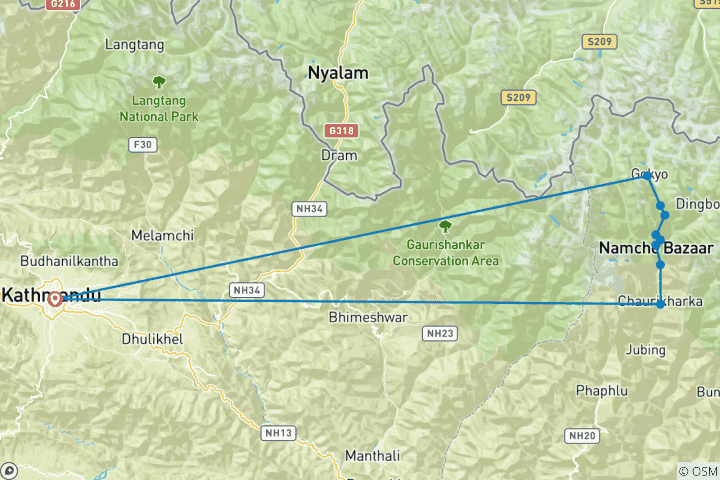 Map of Gokyo Ri Everest Trek - 11 Days