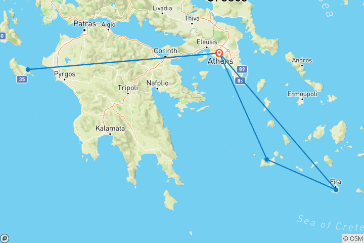 Carte du circuit Zakynthos, Santorin et Milos avec 3 visites guidées - Premium