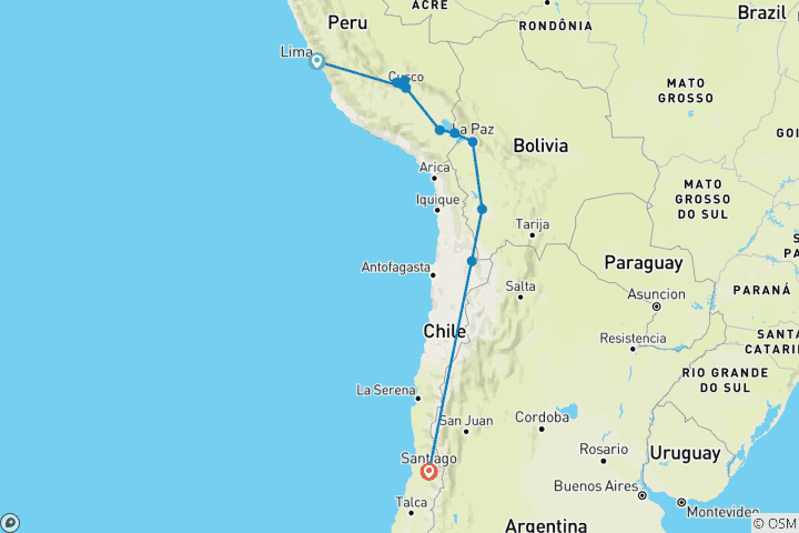 Karte von Durch die Anden: Peru, Bolivien & Chile Fahrradreise