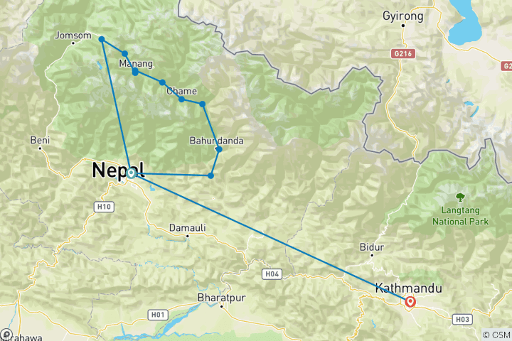 Carte du circuit Circuit de l'Annapurna Heli Trek - 12 jours