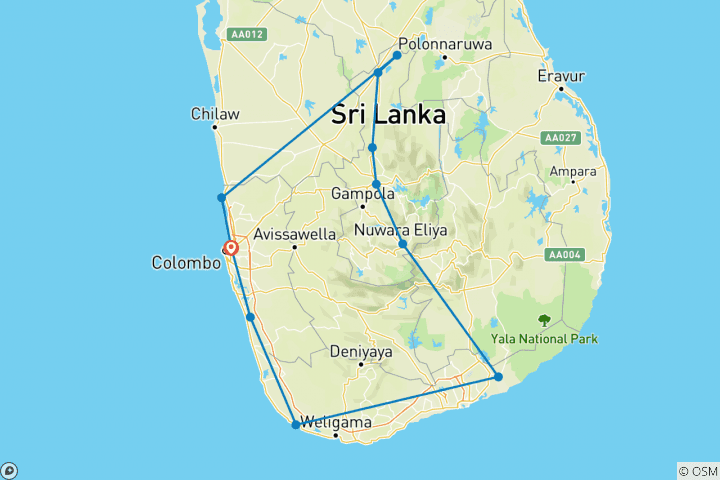 Karte von Kleingruppen-Rundreise & Baden – Sri Lanka (inkl Flug)