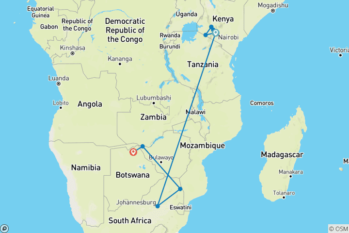 Map of Premium Kenya & Southern Africa Highlights