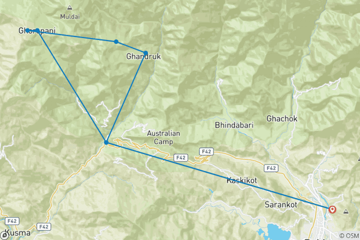 Map of Poonhill Ghandruk Village Trek - 5 Days