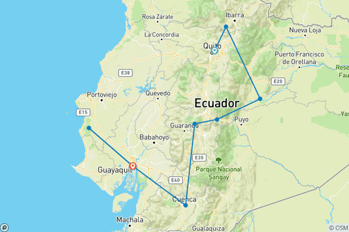 Map of Self-Drive Experience in Equador: The Andes, The Amazon Rainforest and  The Pacific Coast