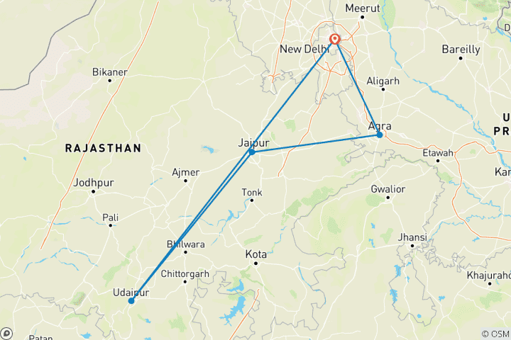 Carte du circuit Escapade romantique dans les palais du Rajasthan