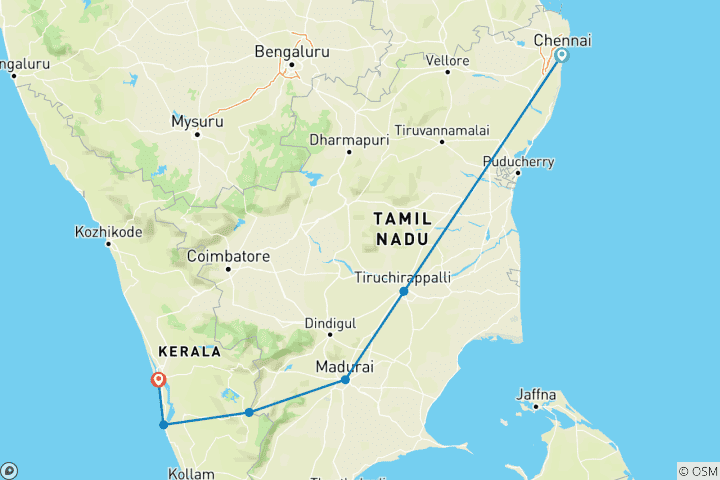 Mapa de Maravillas místicas: un circuito por los templos y remansos del sur de la India