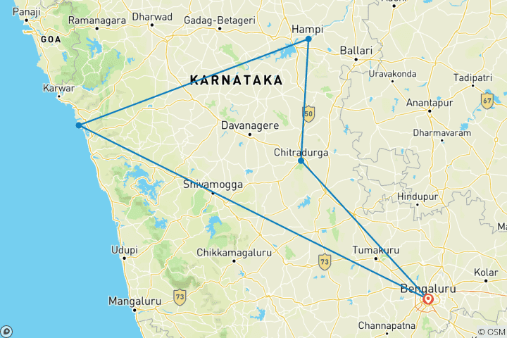 Mapa de Escapada de Lujo de Bangalore a Hampi y la Playa de Gokarna