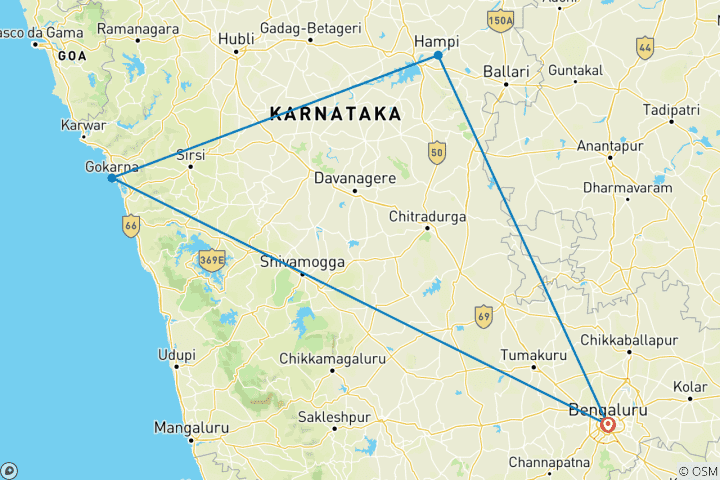 Carte du circuit Au-delà des rochers : De Bangalore à Hampi et à Gokarna