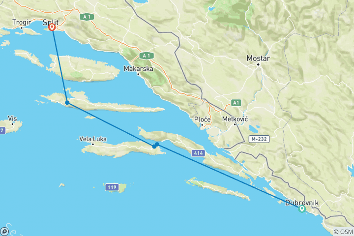 Karte von Kroatien Inselhüpfen: Dalmatinische Odyssee ab Dubrovnik