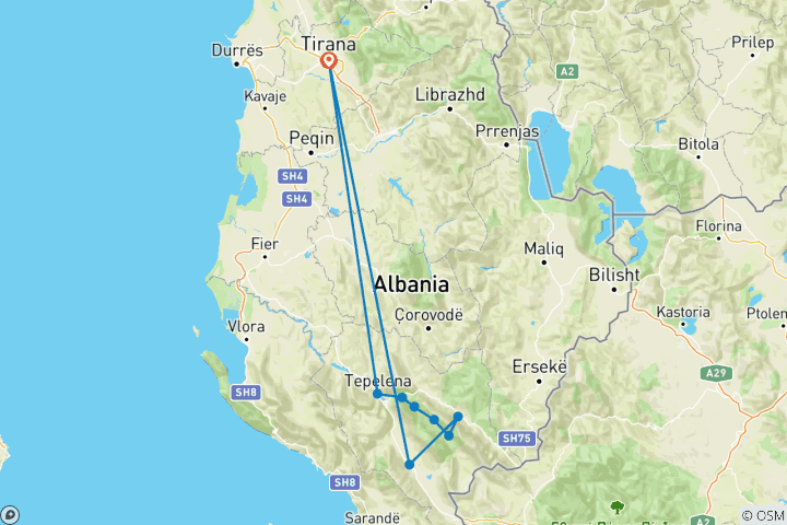 Kaart van Individuele Verborgen Vallei Trek: Zelfbegeleide Gasthuistrektocht in Zuid-Albanië (8 dagen)