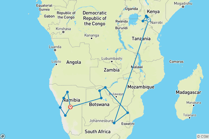 Map of Premium Kenya & Southern Africa In Depth