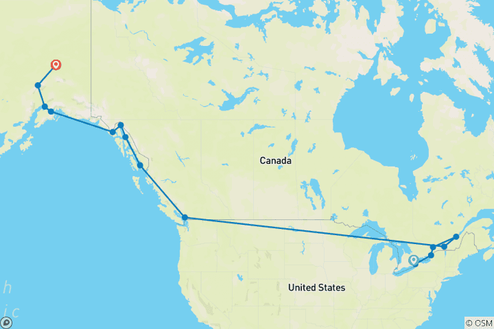 Map of East Coast Highlights and Alaskan Adventure Toronto to Fairbanks (2024)