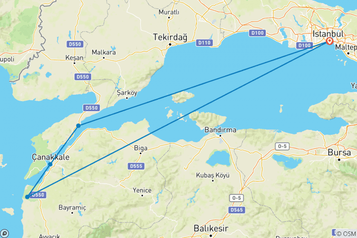 Carte du circuit Istanbul et Gallipoli - 5 jours