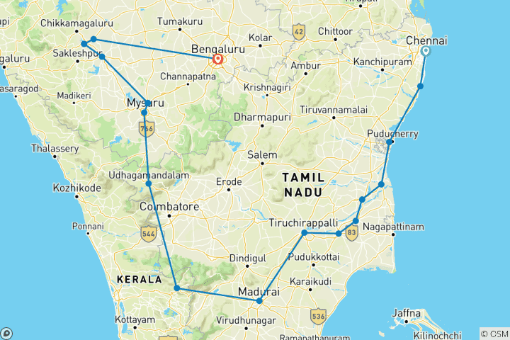 Mapa de Explorando el sur de la India de Chennai a Bangalore