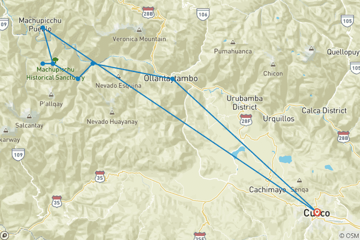 Map of Women's Only Inca Trail to Machu Picchu