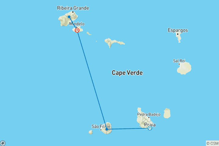 Carte du circuit Cap- Vert - Santiago, Fogo, São Vicente et; Santo Antão 11 jours