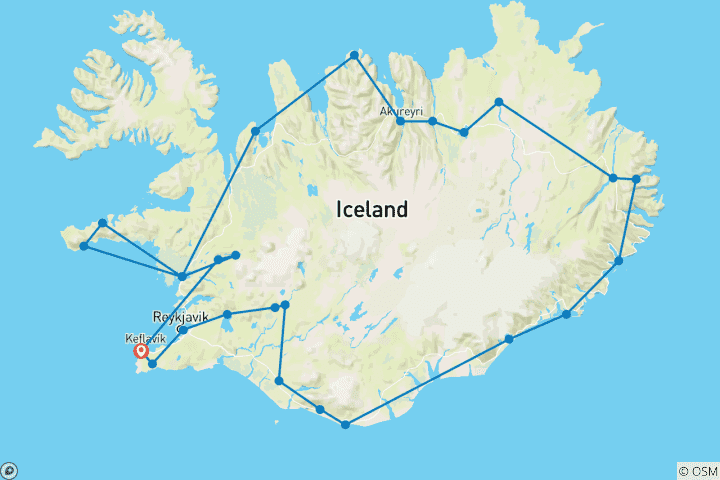 Carte du circuit 10 jours en autotour | Circuit approfondi sur la route circulaire d'Islande