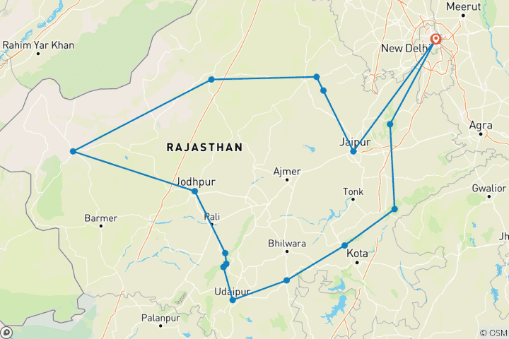 Kaart van Hoogtepunten Van Rajasthan