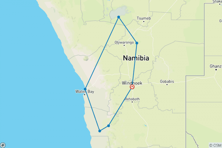 Karte von Silvester in Namibia (13 Tage)