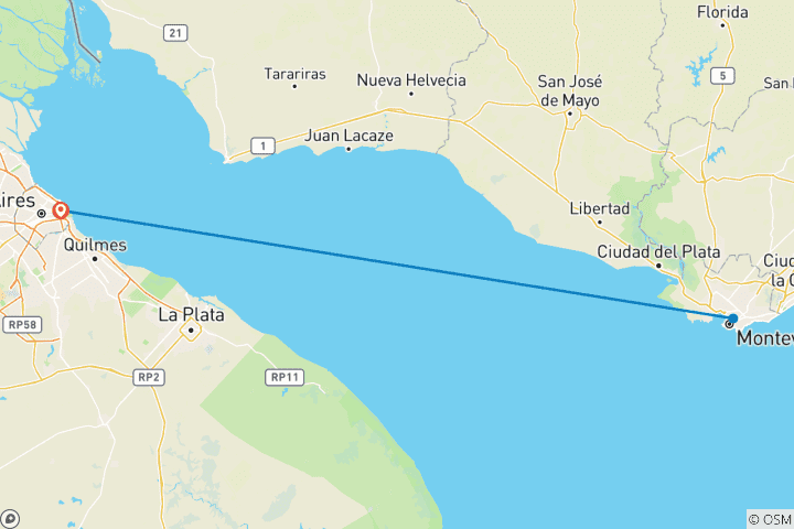 Carte du circuit De l'autre côté du Río de la Plata : Buenos Aires et Montevideo