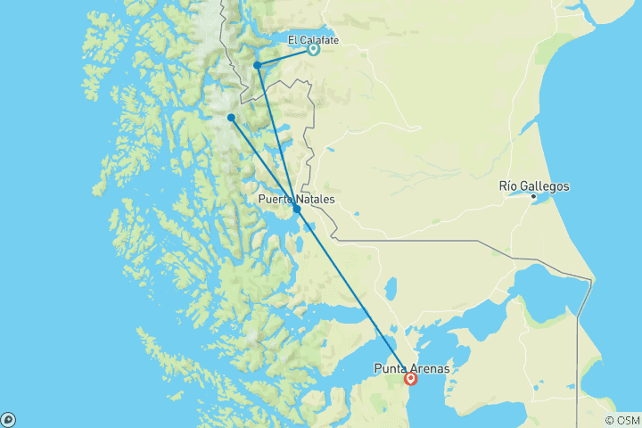 Carte du circuit Montagnes et glaciers : El Calafate et Torres del Paine