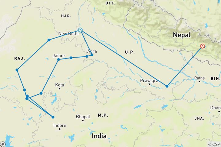 Kaart van Rajasthan En Nepal