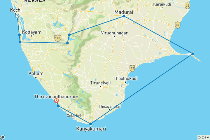 Map of South India Highlights