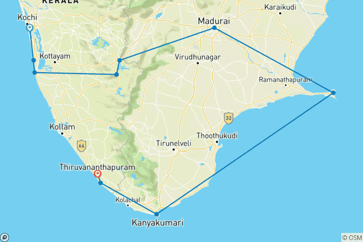 Map of South India Highlights