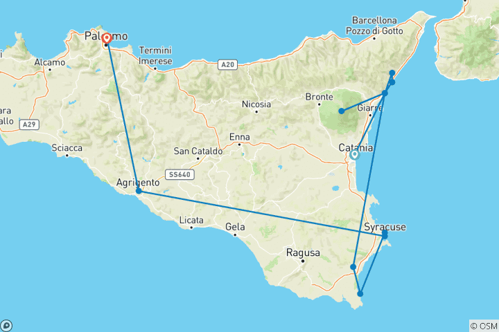 Mapa de Lo mejor de Sicilia - 8 días (circuito en grupo reducido)