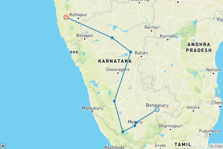 Carte du circuit Le meilleur du Karnataka et de Goa