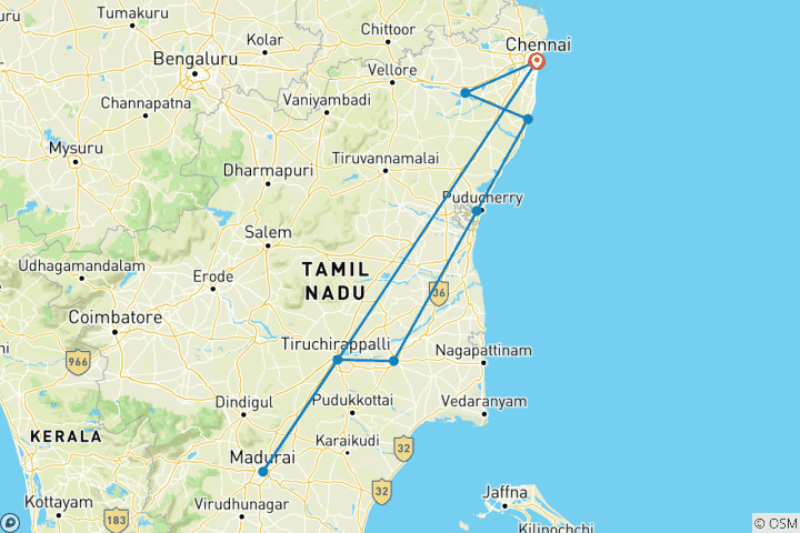 Carte du circuit Les points forts du Tamil Nadu