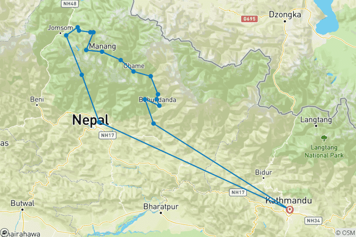 Kaart van Annapurna Circuit trektocht