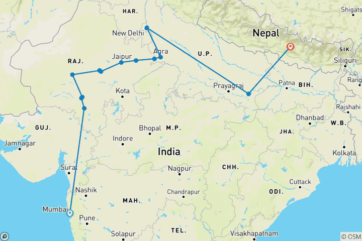 Kaart van Noord-india Met Nepal