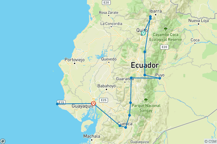 Mapa de Ecuador aventura 14 días