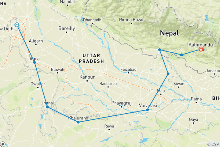 Carte du circuit L'Inde culturelle avec le Népal