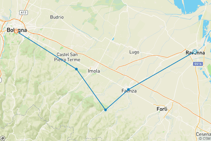 Carte du circuit Découvrez la Romagne, le pays de la Dolce Vita - Autoguidage décontracté