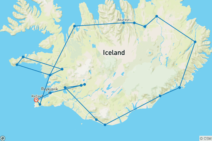 Carte du circuit 10 jours - Circuit privé de l'anneau routier de l'Islande (hiver)