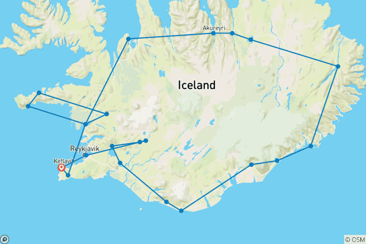 Kaart van 11 Daagse Ultieme IJslandse Ringweg - Privé Rondreis (Winter)