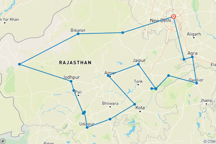 Map of Incredible North India Experience