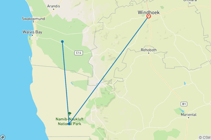 Map of Sossusvlei Region Short Break, Private Tour (On Request)