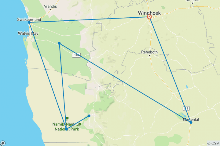 Karte von Schöne Kontraste im südlichen Namibia Privatreise