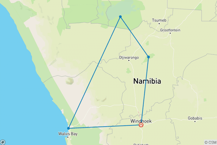 Map of Beautiful Contrasts of Northern Namibia, Private Tour (On Request)