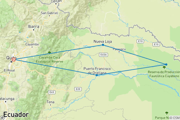 Map of Ecuador Cuyabeno Adventure 6 Days Tour